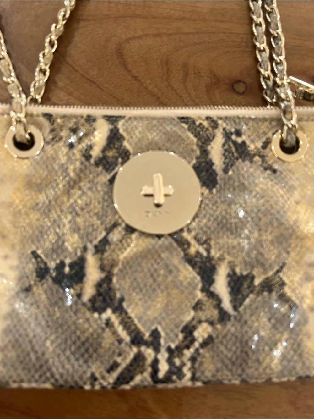 Dkny Gold and Brown Snake-Print Chain Shoulder Bag - Picture 3 of 13
